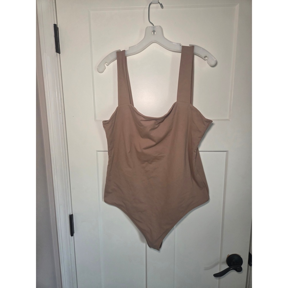 Abercrombie & Fitch Soft A&F Collection Square Neck Bodysuit Tan XL